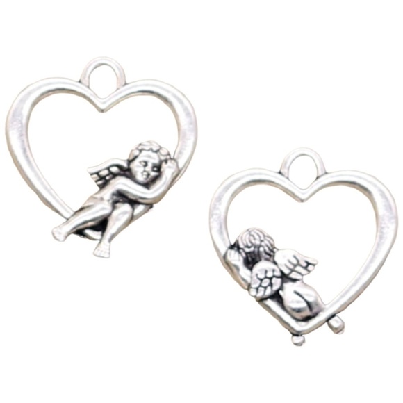 HAND Crafted Drop Earrings Recycled Guitar Pick Cherub Sleeping in Heart New - Picture 5 of 8